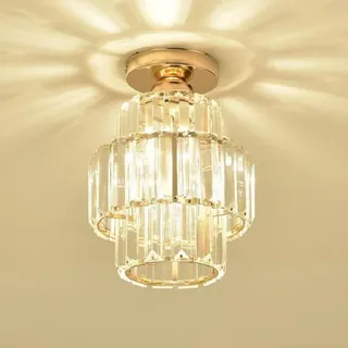 Mengjay Moderne Kristall Deckenleuchte,E27 Kristall Kronleuchter Deckenlampe Round Lampenschirm für Flur, Treppe, Wohnzimmer, Schlafzimmer, Küche, Bar, Restaurant (Gold)