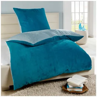Malika Wendebettwäsche aus 100% Mikrofaser, 135x200 + 80x80 cm Cashmere Touch, Grau-petrol, Cashmere Touch, 2 teilig, Für Allergiker geeignet, pflegeleicht, angenehm weicher Stoff grau