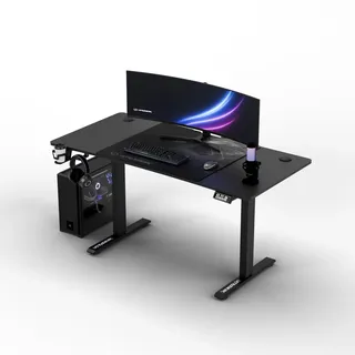ULTRADESK - Level V2 Höhenverstellbarer Schreibtisch - Elektrischer Computertisch - 140x68 cm, für Gaming, Büro, Homeoffice - Set mit XL-Mauspad - Schwarz, Schwarz