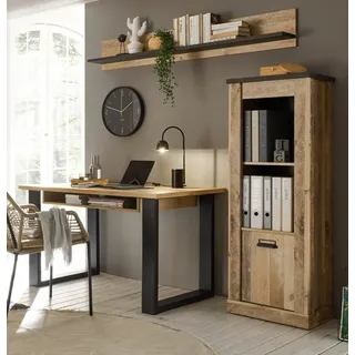 furn.design Büromöbel-Set Used Wood hell, anthrazit, mit Aktenregal Wandregal | Gr.: onesize