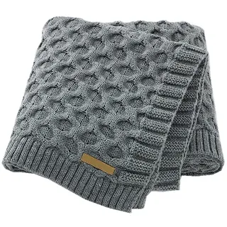 Surwin Strickdecke Babydecke Kuscheldecke Baumwolle, Mädchen und Jungen Babys Gestrickt Kinderdecke Freien Krabbeldecke Perfekt für Kinderwagen Babybett (80x100cm,grau)