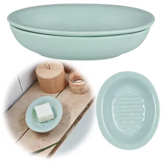 LS-LebenStil Vintage Keramik Seifenschale 2-teilig Blau 15cm Altum Seifenhalter gelocht Seifenablage mit Ablauf Auffangschale Seifenteller Seifenigel in Küche, Bad/Badezimmer
