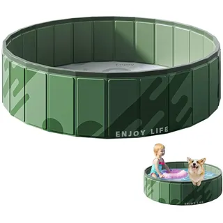 Hundepool Faltbar, Planschbecken für Kinder Hunde, Verdicktes PVC Planschbecken Ohne Aufblasen, Anti-Rutsch Baby Pool für Balkon,Schwimmbad Kinder, Kinderpool für Katzen Welpen Große Hunde (B1-80*20)