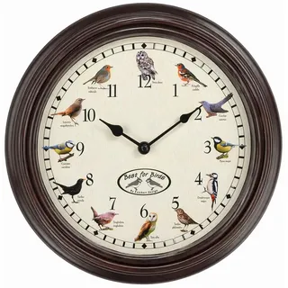 ReWu Wanduhr mit Vogelgezwitscher, rund, 29,8 cm | 12 Vogelstimmen