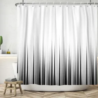 ASDCXZ Schwarz Weiss Duschvorhang 120x180 cm, Modern Einfachheit Schwarz Weiß Verlauf Waschbar Bad Duschvorhänge Polyester Textil Wasserdicht Duschvorhang für Badewanne mit 8 Haken