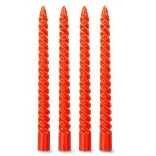 flature Spiralkerzen gedrehte Deko Kerzen - Twisted Candles 4er Pack durchgefärbte Stabkerzen gedreht 2,2cm Durchmesser aus Paraffinwachs, 25cm Hoch, Boho dekorative Kerzen, Rot Spitzkerzen