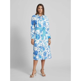 Hemdblusenkleid mit floralem Muster und Bindegürtel, Blau, 42