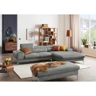 Polsterhocker W.SCHILLIG "piedroo, Designsofa mit tollem Sitzkomfort, bequem, L-Form", grau (grau s37), B:141cm H:42cm T:70cm, Stoff S37 (100% Polyester): Luxus-Microfaser in Lederoptik, Hocker, Füße in Silber matt