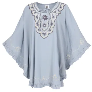 GURU SHOP Bestickter Hippie Poncho, Tunika, Kaftan, Strandkleid, Viskose | Luftig leichter Poncho, weit geschnitten, ideal für Boho-Outfits, perfekt für Strand und Urlaub. - Einheitsgröße