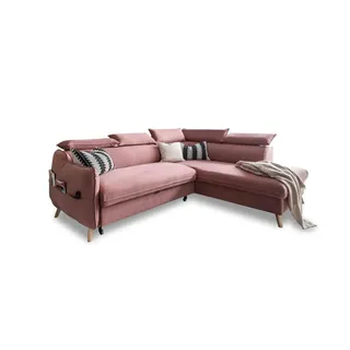 miuform Eckcouch Velours mit Schlaffunktion 2-Sitzer Rosa/Pink