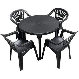 Progarden Garten-Essgruppe Gartenmöbel Kunststoff Rund Anthrazit 5 Tlg. Set, (Set, 5-tlg., Tisch + 4 Stapelstühle), UV-Beständig, Robust, Wetterfest, Made in Italy, Hochwertig schwarz