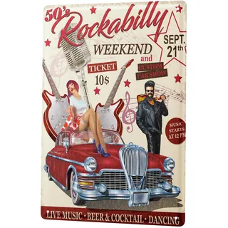 Blechschild Retro - Vintage Metall-Poster für Musik Fans - Auto Rockabilly Motiv - 20 x 30 cm
