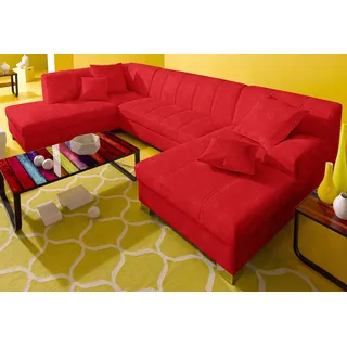 DOMO collection Wohnlandschaft DOMO COLLECTION "TURAH 297x195x75 cm, moderne Steppung", rot, B:297cm H:75cm T:195cm, Microfaser PRIMABELLE (100% Polyester);Struktur ( 85% Polyester, 15% Acryl);NaturLEDER (Echtes Rindsleder);Kunstleder SOFTLUX/Struktur ( 100% 