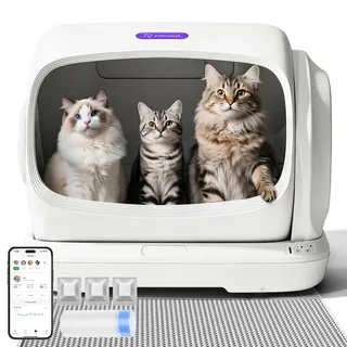 106L XXXL Selbstreinigende Katzentoilette Katzenklo Selbstreinigend | Elektrisches Katzenklo für Große Katzen, Automatisches Katzenklo mit Weiter Öffnung, APP, Sensorsystem und Einklemmschutz