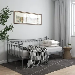 vidaXL Schlafsofa Bettgestell Tagesbett Metallbett Bettsofa Einzelbett Bett Gästebett Sofabett Sofa Couch Jugendbett Grau Metall 90x200cm
