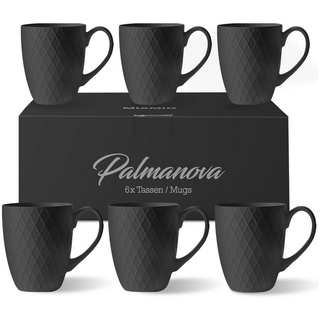 MiaMio Tasse MIAMIO – 6 x 400 ml – Kaffeetassen Set Moderne Keramik Matt Schwarz, Keramik schwarz