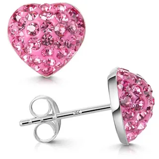 Materia Paar Ohrstecker Herz Ohrring mit Kristall Steinen Rosa Pink 925 Silber SO-104, Fassung aus 925 Sterling Silber rosa|silberfarben