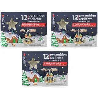 Ebersbacher Kerzenfabrik GmbH 3er Pack Pyramidenteelichte 12 Stück/Packung mit transparenter Hülle (3 x 12 Stück)