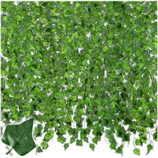 KRUMAD Efeu Girlande Set 2X 24 Stück, 55,2 m Dekorative Künstliche Pflanzen, Hängende Efeu Girlande für Balkon, Garten, Wand & Wohnzimmer