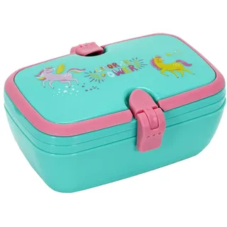 COOK CONCEPT Kinder-Lunchbox mit Einhorn-Motiv, Kunststoff-Takeaway | Kunststoff, Einhorn-Design, Lunchbox, 16,5 x 13 x 6,5 cm, für Kinder, Schulsnack, leicht und tragbar, einfach zu reinigen