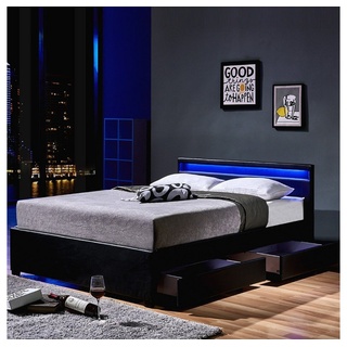 HOME DELUXE Bett LED Bett NUBE mit Schubladen (Set, 2-tlg., bett mit Schubladen und Lattenrost), mit Bettkasten und Lattenrost, Variante mit oder ohne Matratze schwarz