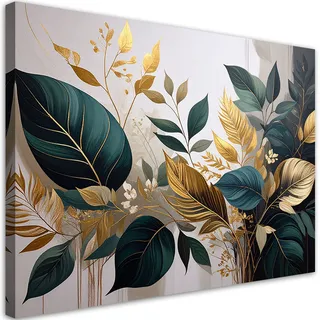 Leinwandbild Pflanzenblätter Grün Gold Natur 30x20