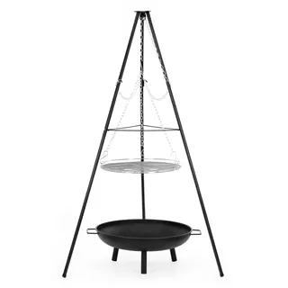 Springos Schwenkgrill mit Feuerschale Dreibein Grill 58 cm Holzkohlegrill BBQ Grill Höhenverstellbarer Grillrost Lagerfeuer Grill für Garten Camping Terrasse SPRINGOS
