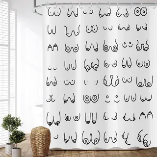 ASDCXZ Duschvorhang Schwarz Weiss 165x180 cm, Modern Einfach Lustig Schwarz Weiß Graffiti Linien Waschbar Stoff Bad Duschvorhänge Polyester Textil Wasserdicht Duschvorhang für Badewanne mit 12 Haken