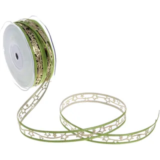 Deko AS GmbH Dekoband Polyester Sternchen grün/gold 15 mm x 20 m