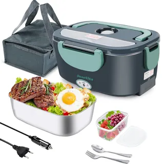 Dosevita Elektrische Lunchbox 80W Essen Warmhalten Box, 1,5L Heat Box 3-in-1 Lunch Box, Wärmebox Essen 12V/24V/230V, für Arbeit Auto Lkw Lunchbox Elektrisch und Beheizbare Lunchbox (Grün)