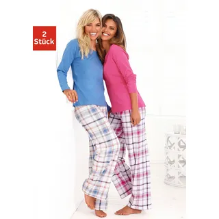 Schlafanzug ARIZONA Gr. 44/46, bunt (blau, kariert, beere, kariert) Damen Homewear-Sets Pyjamas mit Hose im Karodesign Bestseller