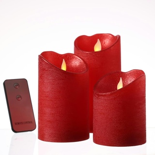 LED Kerzenset Echtwachs bewegliche Flamme Fernbedienung Deko Innen rot 3er Set