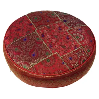 GURU SHOP Orientalisches Rundes Patchwork Kissen 50 cm, Sitzkissen, Bodenkissen mit Baumwollfüllung - rot