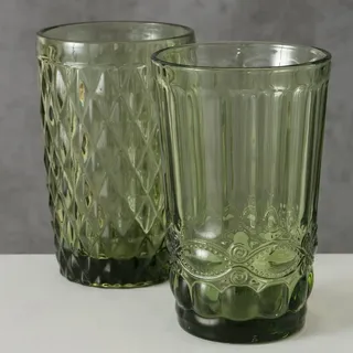 Boltze Trinkglas Aurora 2er Set, Höhe 13 cm, grün