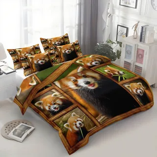 Generisch Bettwäsche 135x200 cm Tier Roter Panda Fotorahmen Rot 3D-Druck Bettwäsche-Sets, Weich Mikrofaser Bettbezug 3-Teilig mit 2 Kissenbezüge 80x80 cm, Bettwäsche Set mit Reißverschluss