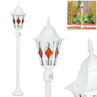 HOFSTEIN Wegeleuchte Hongkong, Außenwegeleuchte mit Bewegungsmelder aus Metall/Glas in Weiß/Klar/Orange, Wegelampe im Antik/Landhaus/Vintage/Design für Garten, Außenbereich, Hof, 122 cm, E27, IP44