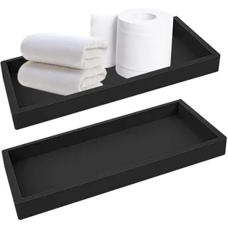 Qivine 2 Stück Badezimmer Tablett, 30 x 12 x 1,8 cm Rechteckig Silikon Teller Schwarz Deko Tablett Schminktisch Badezimmertablett für Schmuck, Kerzen, Handtuch, Seife
