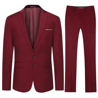 Allthemen Anzug (2 tlg) Herren Slim Fit Anzüge Modern Herrenanzug für Business rot 56