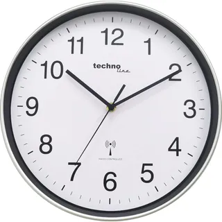 Technoline WT 8030 Funkwanduhr 30 cm – DCF Funkuhr mit automatischer Zeiteinstellung | geräuscharm | modernes Design | große Zahlen | analoge Wanduhr für Büro Wohnzimmer Küche | silber