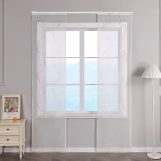 ESLIR Schiebegardinen Voile Flächenvorhänge Set 2er Schiebevorhang Wohnzimmer Gardinen mit Klettband Transparent Vorhang Bestickt Sand BxH 57x175cm 2 Stück