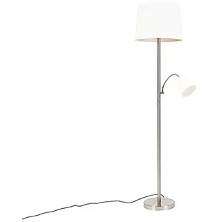 Qazqa classic-antique Stehleuchte mit Schirm, Stehlampe - Retro - Silber Farbe, max. 60W, Geeignet für LED, 2-flammig, 158cm, Ideal als Flur, Küche lampe, Schlafzimmerlampe und Wohnzimmerlampe