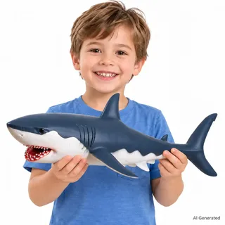 JOKFEICE Gaint Shark Spielzeugfiguren – realistische Tier-Actionfiguren – Ozean riesiger weißer Hai Spielset, Lernspielzeug für Kinderpartys (gefüllte Baumwolle)