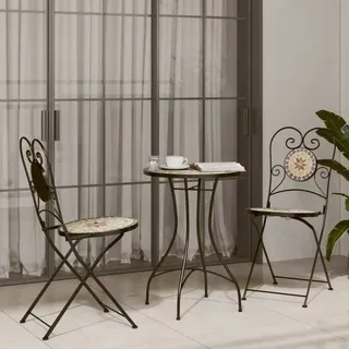 vidaXL Mosaik-Bistro-Set Terrakottarot und Weiß Eisen und Keramik