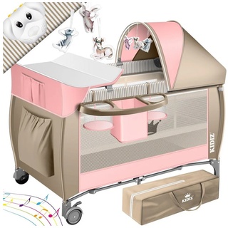 KIDIZ Baby-Reisebett, Babybett in Reisebett Kombi Set Baby Bett mit Wickelauflage beige|rosa