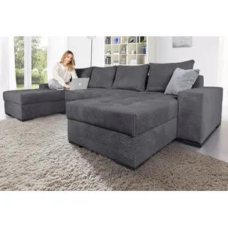 Collection AB Wohnlandschaft COLLECTION AB "Josy XL U-Form, B: 313 cm in Cord, Cord-Mix", grau (anthrazit), B:313cm H:84cm T:161cm, 100% Polyester, Sofas, Wohnlandschaft, Bettfunktion, Bettkasten & 2 Zierkissen, Federkern, Topseller
