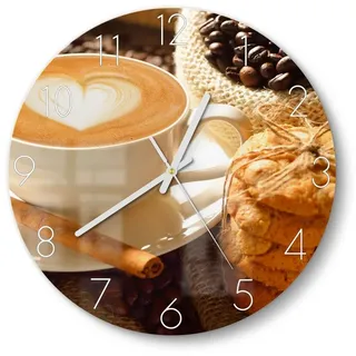 DEQORI Wanduhr 'Milchkaffee und Kekse' (Glas Glasuhr modern Wand Uhr Design Küchenuhr) beige|braun 30 cm x 30 cm