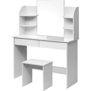 Woltu Schminktisch (1-St), mit Spiegel, Hocker, 2 Schubladen, 4 Ablagen, weiß weiß