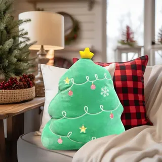 Kielsjajd Plüsch Weihnachts Kissen Lebkuchen Plüschmann Kissen Weihnachts Plüschtier 3D Weihnachtsbaum Lendenkissen Weihnachtsmann Kissen Plüschpuppe Sofa Wurfkissen Kissen (Weihnachtsbaum, One Size)