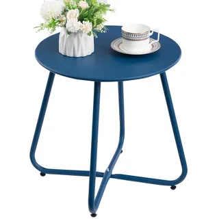 HollyHOME Beistelltisch Outdoor Balkontisch Klein Gartentisch Rund Beistelltisch Metall Wetterfest Loungetisch Outdoor Couchtisch für Patio Terrasse Wohnzimmer, Navy Blau