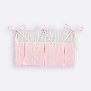 KraftKids Betttasche kleine Blätter rosa auf Weiß, mit drei Fächern, innen mit Polyestervlies versteift rosa|weiß
